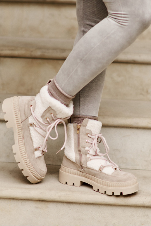 Aulinukai su kailiuku Typu Baranek smėlio spalvos Merilana