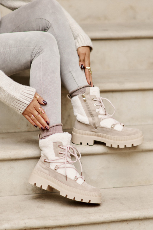 Aulinukai su kailiuku Typu Baranek smėlio spalvos Merilana