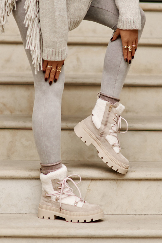 Aulinukai su kailiuku Typu Baranek smėlio spalvos Merilana