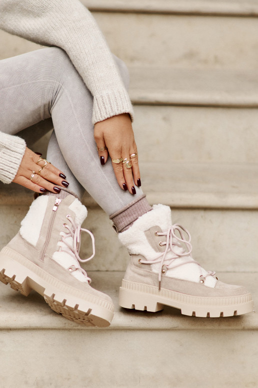 Aulinukai su kailiuku Typu Baranek smėlio spalvos Merilana