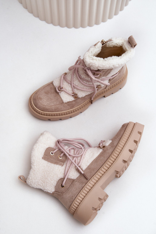 Aulinukai su kailiuku Typu Baranek smėlio spalvos Merilana