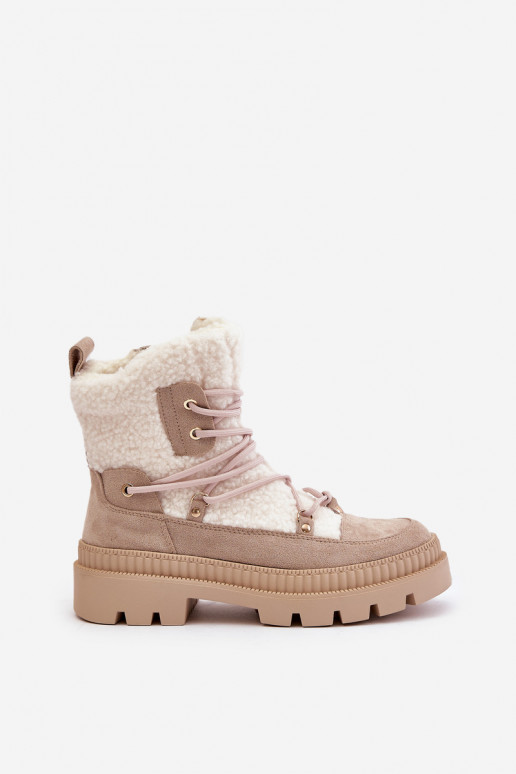 Aulinukai su kailiuku Typu Baranek smėlio spalvos Merilana