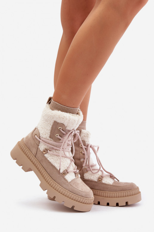 Aulinukai su kailiuku Typu Baranek smėlio spalvos Merilana