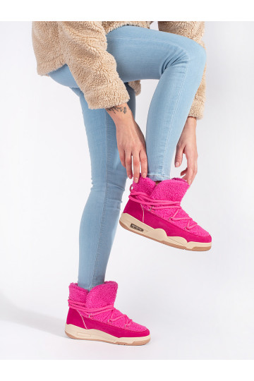 rožinės spalvos Moteriški sniego batai su masyviu kulnu 2