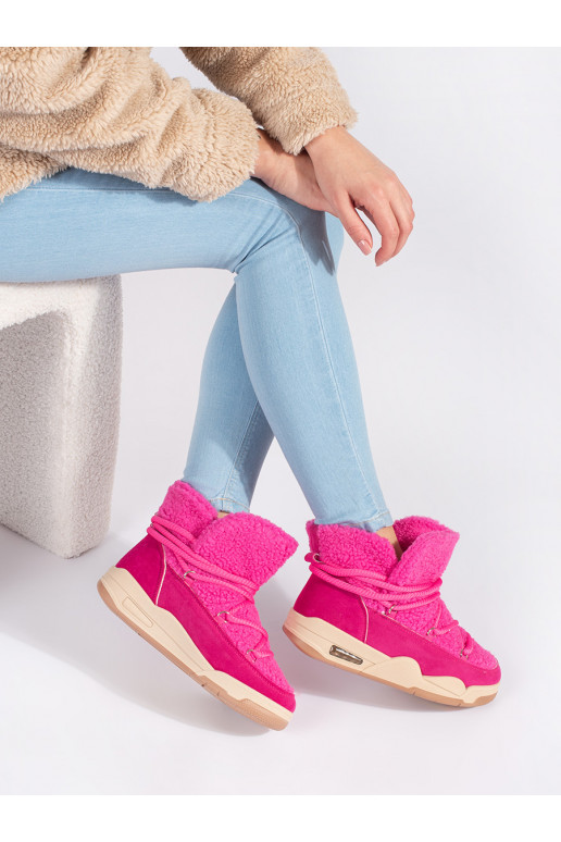 rožinės spalvos Moteriški sniego batai su masyviu kulnu rožinės spalvos Moteriški sniego batai su masyviu kulnu