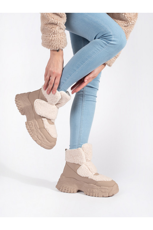 smėlio spalvos  sniego batai su platforma su kailiuku typu baranek smėlio spalvos  sniego batai su platforma su kailiuku typu baranek