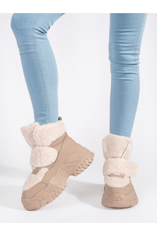smėlio spalvos  sniego batai su platforma su kailiuku typu baranek smėlio spalvos  sniego batai su platforma su kailiuku typu baranek