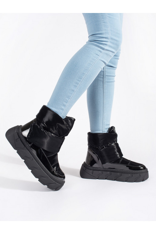 Juodos spalvos su pašiltinimu Moteriški sniego batai su masyviu kulnu Juodos spalvos su pašiltinimu Moteriški sniego batai su masyviu kulnu