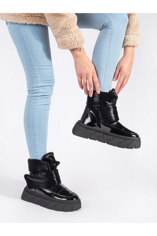 Juodos spalvos su pašiltinimu Moteriški sniego batai su masyviu kulnu Juodos spalvos su pašiltinimu Moteriški sniego batai su masyviu kulnu