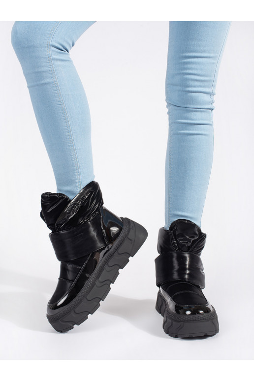 Juodos spalvos su pašiltinimu Moteriški sniego batai su masyviu kulnu Juodos spalvos su pašiltinimu Moteriški sniego batai su masyviu kulnu