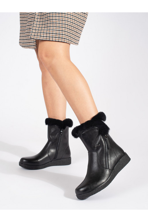 pašiltinti   juodos spalvos moteriški batai su kailiuku Sergio Leone