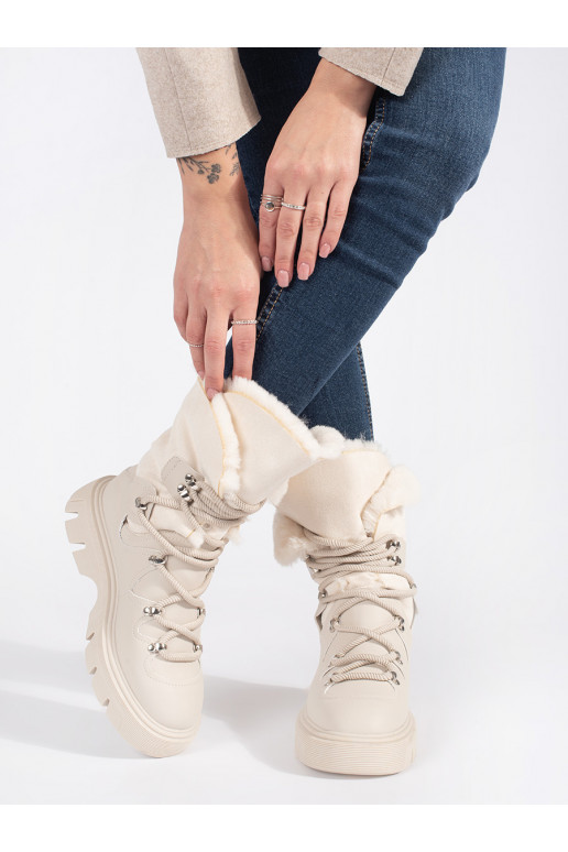 smėlio spalvos su raištukais Moteriški sniego batai su kailiuku su platforma