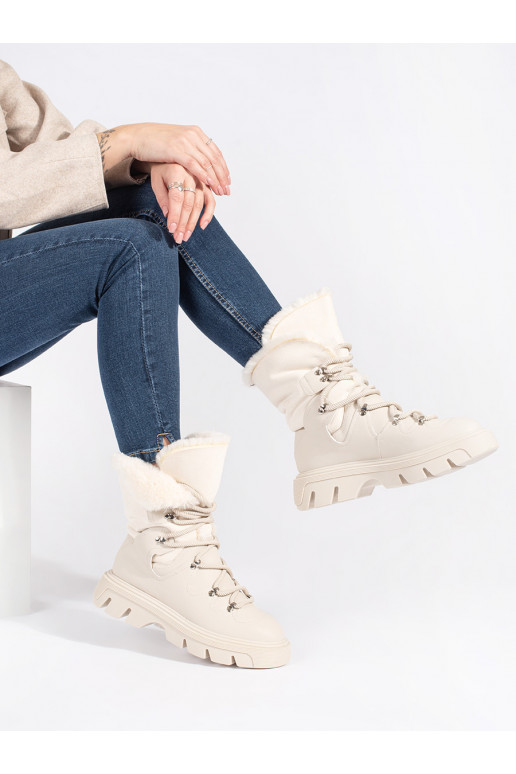 smėlio spalvos su raištukais Moteriški sniego batai su kailiuku su platforma