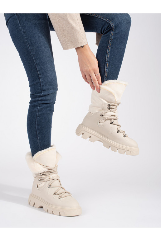 smėlio spalvos su raištukais Moteriški sniego batai su kailiuku su platforma