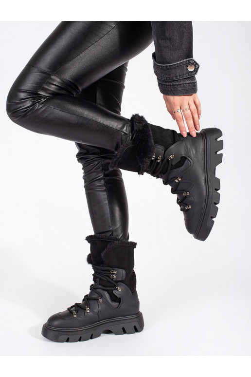 Juodos spalvos su raištukais Moteriški sniego batai su kailiuku su platforma