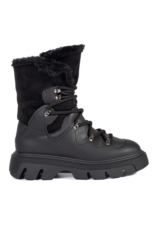 Juodos spalvos su raištukais Moteriški sniego batai su kailiuku su platforma