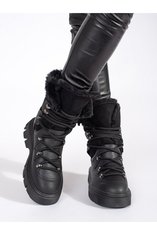 Juodos spalvos su raištukais Moteriški sniego batai su kailiuku su platforma