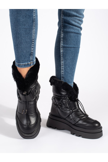 Juodos spalvos Moteriški sniego batai z juodos spalvosm  su platforma