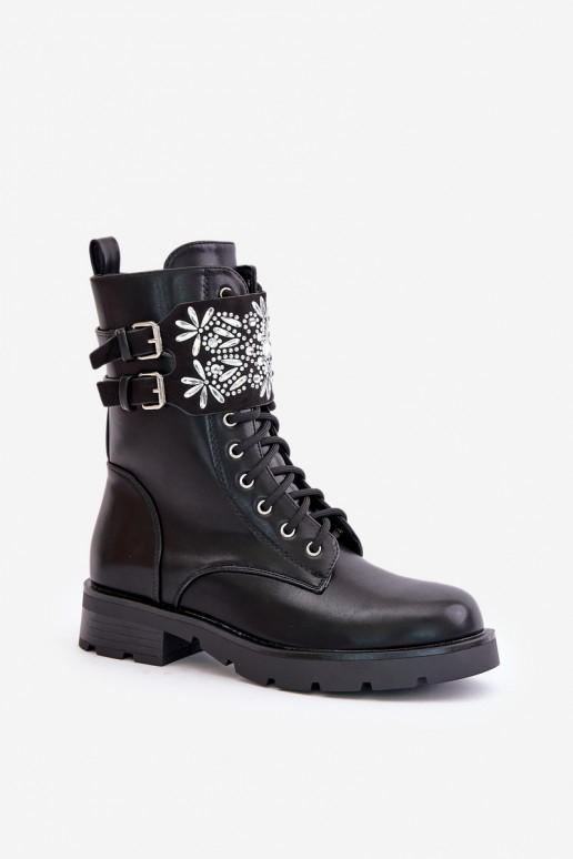 pašiltinti auliniai batai Aulinukai su dekoruotais kulnais I su sagtimismi Juodos spalvos Viveria