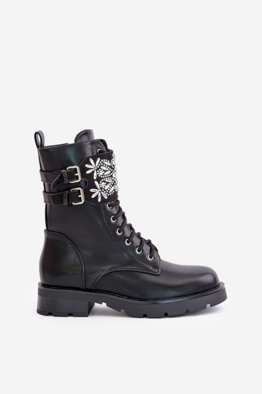 pašiltinti auliniai batai Aulinukai su dekoruotais kulnais I su sagtimismi Juodos spalvos Viveria