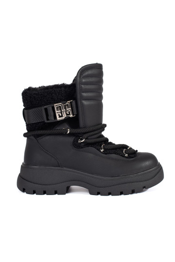 Juodos spalvos Moteriški sniego batai su kailiuku su masyviu kulnu 2