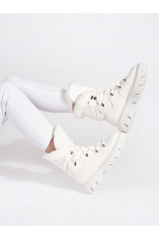 baltos spalvos su raištukais Moteriški sniego batai su kailiuku su platforma