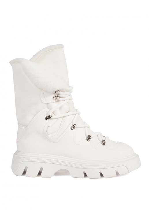 baltos spalvos su raištukais Moteriški sniego batai su kailiuku su platforma