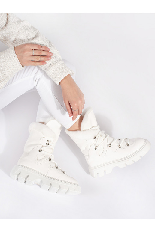 baltos spalvos su raištukais Moteriški sniego batai su kailiuku su platforma