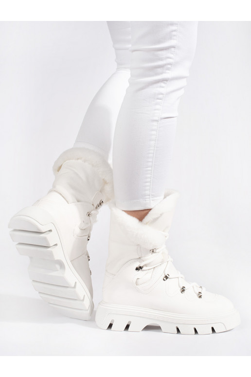baltos spalvos su raištukais Moteriški sniego batai su kailiuku su platforma