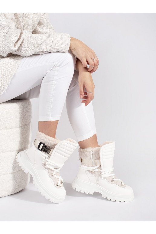baltos spalvos Moteriški sniego batai su kailiuku su masyviu kulnu baltos spalvos Moteriški sniego batai su kailiuku su masyviu kulnu