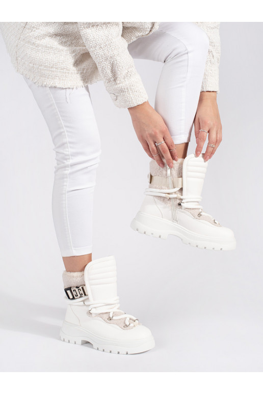 baltos spalvos Moteriški sniego batai su kailiuku su masyviu kulnu baltos spalvos Moteriški sniego batai su kailiuku su masyviu kulnu