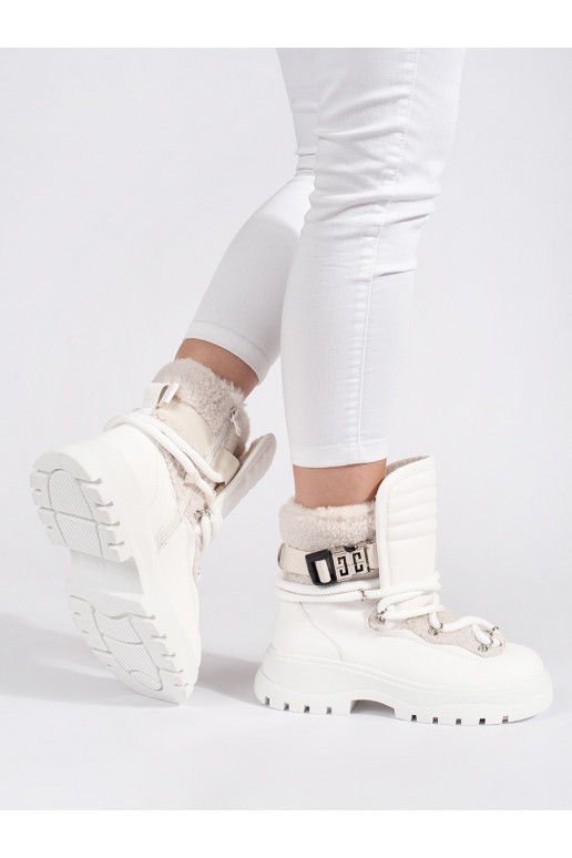 baltos spalvos Moteriški sniego batai su kailiuku su masyviu kulnu baltos spalvos Moteriški sniego batai su kailiuku su masyviu kulnu