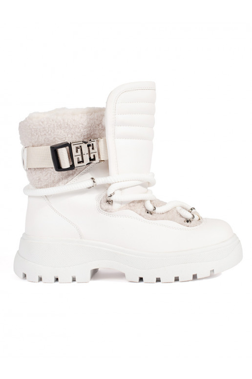 baltos spalvos Moteriški sniego batai su kailiuku su masyviu kulnu baltos spalvos Moteriški sniego batai su kailiuku su masyviu kulnu