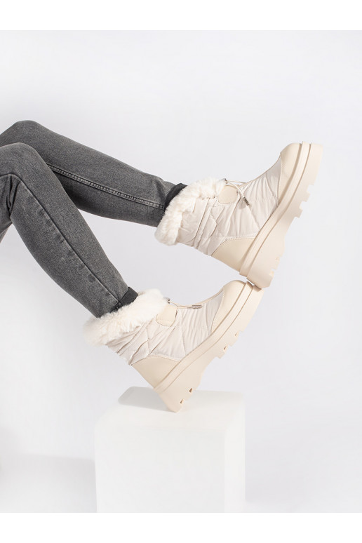 smėlio spalvos Moteriški sniego batai z juodos spalvosm  su platforma