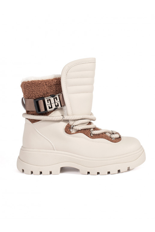 smėlio spalvos Moteriški sniego batai su kailiuku su masyviu kulnu smėlio spalvos Moteriški sniego batai su kailiuku su masyviu kulnu