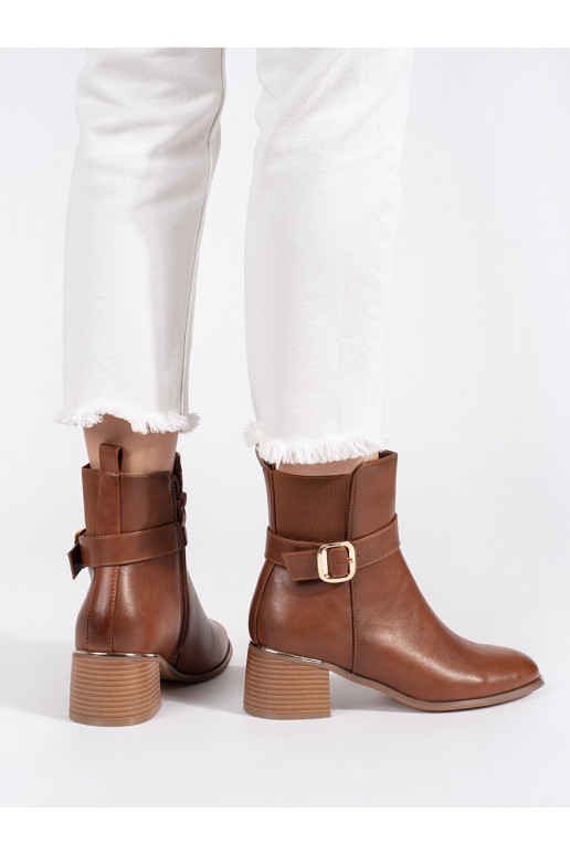 rudos spalvos moteriški batai ant kulno su sagtimis