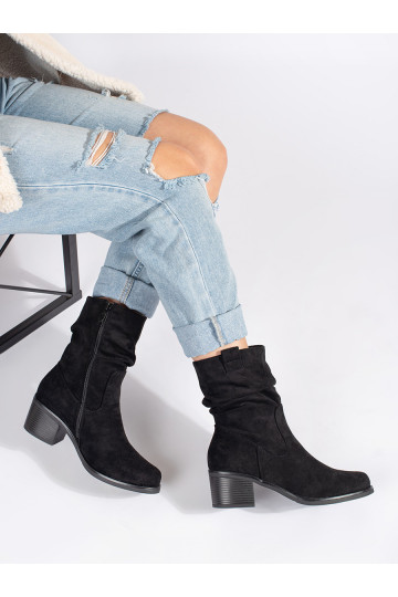 Juodos spalvos moteriški batai stylu kowbojek  2