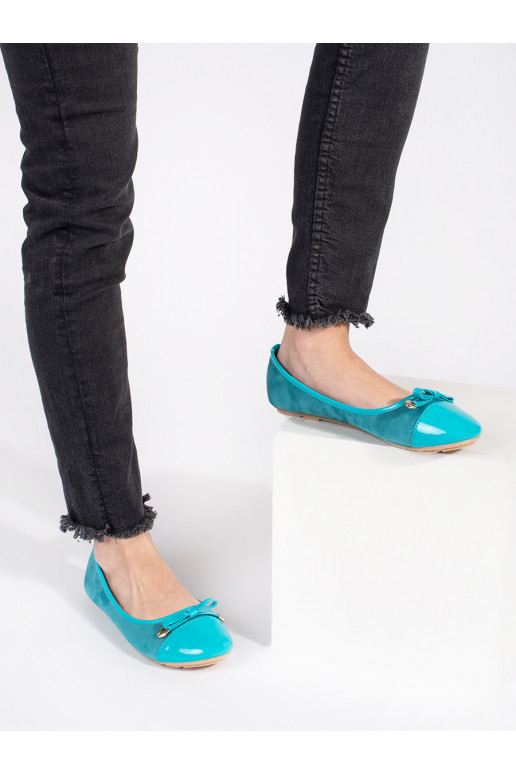 mėlynos spalvos  balerinos z lakierowanym noskiem
