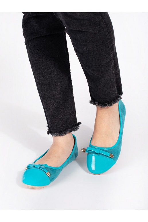 mėlynos spalvos  balerinos z lakierowanym noskiem