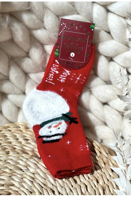 Vaikiški Christmas Medvilninės kojinės su sniego seniais raudonos spalvos Vaikiški Christmas Medvilninės kojinės su sniego seniais raudonos spalvos