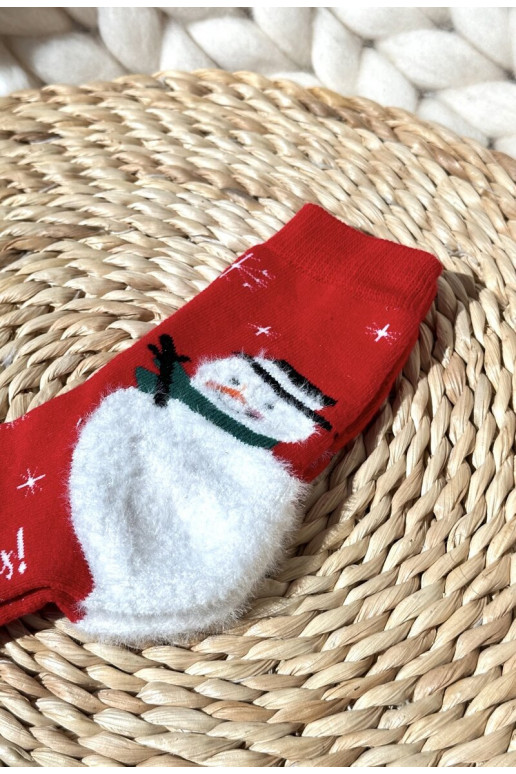 Vaikiški Christmas Medvilninės kojinės su sniego seniais raudonos spalvos Vaikiški Christmas Medvilninės kojinės su sniego seniais raudonos spalvos