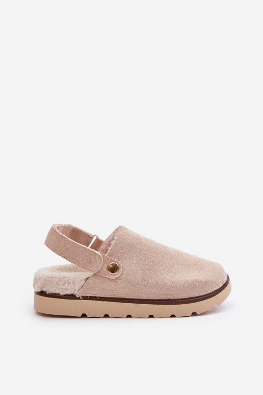 Šlepetės  su platforma pašiltinti su kailiuku viduje Typu Baranek smėlio spalvos Sanilora