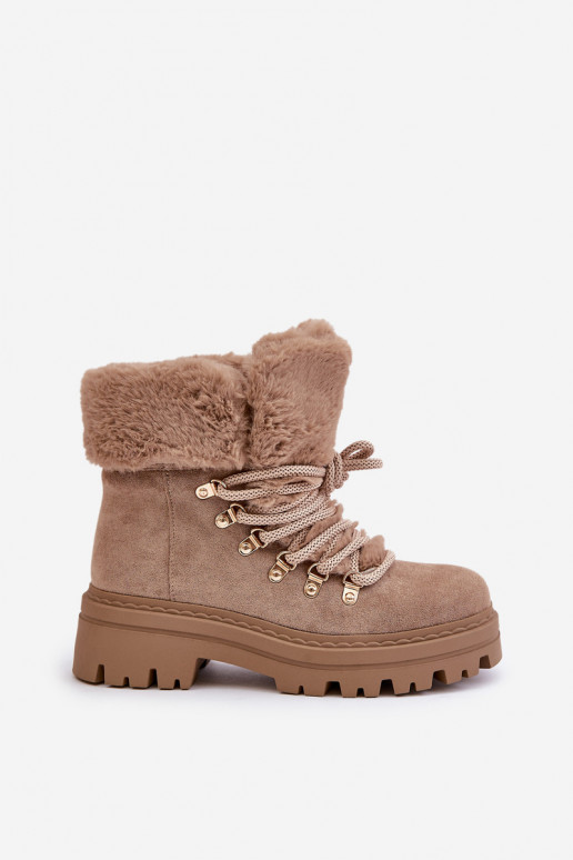 su raišteliais batai  su kailiuku smėlio spalvos Vaminia