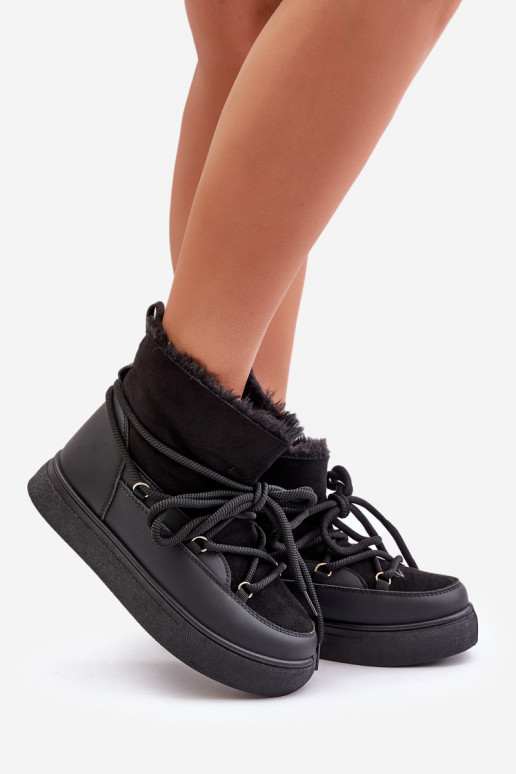 sniego batai  su platforma pašiltinti su kailiuku viduje Juodos spalvos Aziara