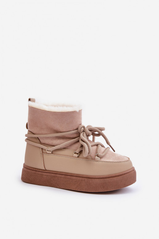 sniego batai  su platforma pašiltinti su kailiuku viduje smėlio spalvos Aziara sniego batai  su platforma pašiltinti su kailiuku viduje smėlio spalvos Aziara