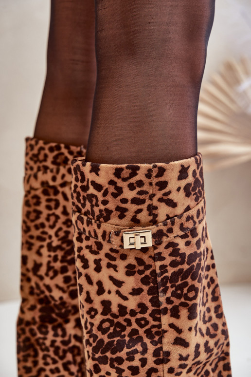  ilgaauliai batai su kulniukais  su leopardo kailio raštais rudos spalvos Portora