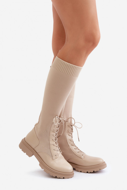 Įsispiriamo modelio ilgaauliai batai Ze Skarpetkową Cholewką smėlio spalvos Iranel