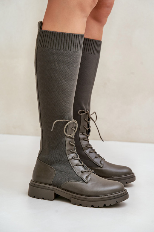 Įsispiriamo modelio ilgaauliai batai Ze Skarpetkową Cholewką chaki spalvos Iranel