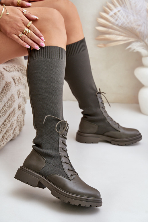 Įsispiriamo modelio ilgaauliai batai Ze Skarpetkową Cholewką chaki spalvos Iranel