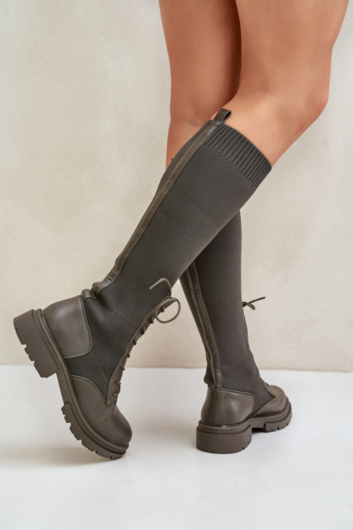 Įsispiriamo modelio ilgaauliai batai Ze Skarpetkową Cholewką chaki spalvos Iranel